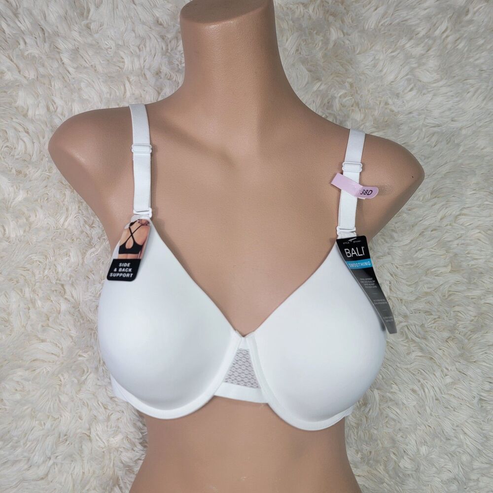 Bali White Bra Smoothing Underwire Light Padded Size 38D Convertible Staps NWT I